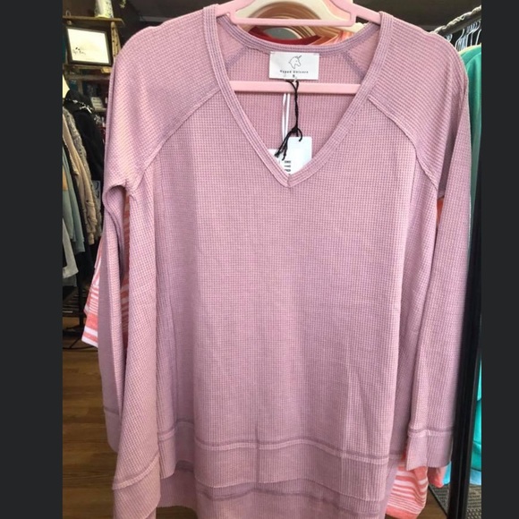 Blush Waffle Raw Edge Cut Slouchy Tunic Top! - Picture 2 of 15